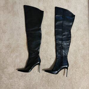 Black Faux Leather Thigh High Boots